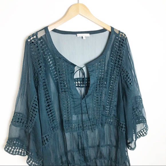 DANIEL RAINN Boho Crochet Detail Sheer Blouse - Picture 2 of 8